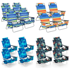 5-Position Outdoor Folding Backpack Beach Reclining Chair with Pillow (4-Pack) product
